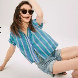 Madewell Linen-Cotton Beachside Shirt in Daly Stripe Button Down Short Sleeve